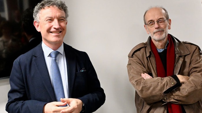 Franck Leroy, Président de la Région Grand Est et Olivier Wozniak, dessinateur de BD originaire de Longwy