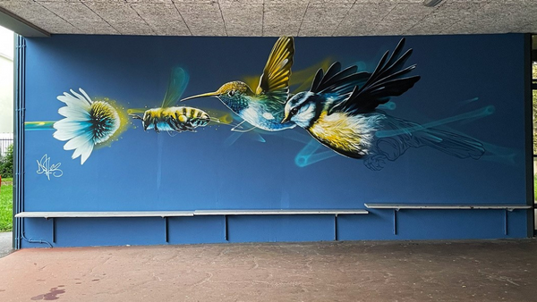 Fresque dans la cour du Lycée Saint-Exupéry à Fameck
