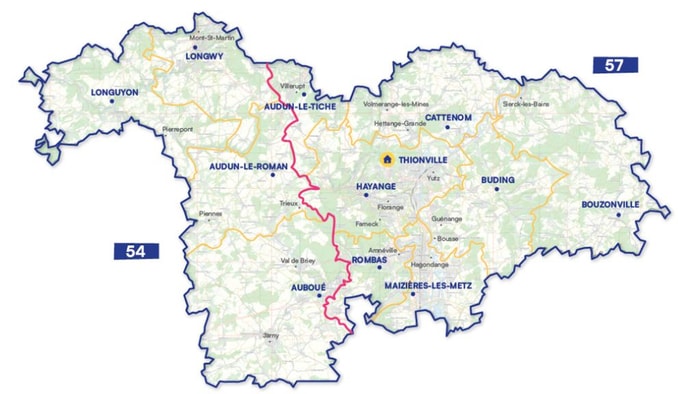Périmètre du territoire de la Maison de Région de Thionville Longwy